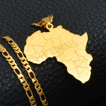 Anniyo Afrika Mapa S LIBÉRIA Prívesok Náhrdelníky Zlatá Farba Šperky Pre Ženy, Mužov Afriky Mapy Šperkov, Darčeky #042221