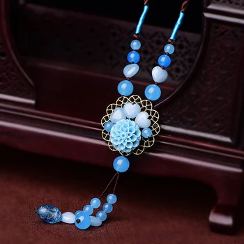 Čínsky Náhrdelník Prívesok Pre Ženy Dlhý strapec Geometrické Šperkov z Prírodného kameňa Ručné Náhrdelník s Príveskom, Sveter Reťazca Strany