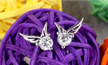 Veľkoobchod strieborné pozlátené módne lesklé crystal anjel krídla dámy stud náušnice šperky ženy darček drop shipping lacné