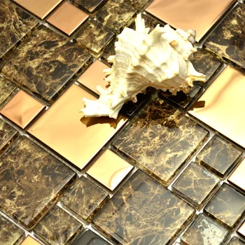Farba hnedá sklo zmiešané zlaté nehrdzavejúcej ocele, kovové dlaždice námestia mozaiky pre kuchyňa backsplash dlaždice kúpeľňa so sprchou dlaždice