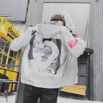 Muži 3m Reflexné Windbreaker Bundy Streetwear Hip Hop Mens vysokej Škole Japonský Kapucňou Fluorescenčné noc lesklé Nepremokavý Plášť