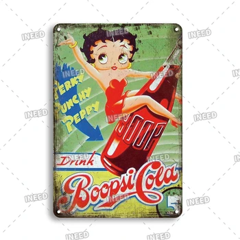Zberateľskú Vintage Betty Boop Boopsi Cola Tin Kovové Sóda Piť Prihlásiť Zábavné Pivo, Whisky Tin Plagát Bar Domov Dekoratívne Plakety
