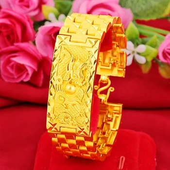 Luxusné 24K Zlata Farba Draka Bangles&Náramok pre Ženy, Mužov Pár Náramkom Kubánskej Reťazca Svadobné Šperky valentín Dary