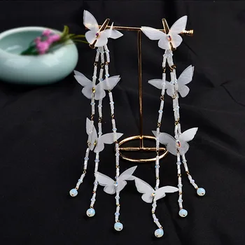 QIANJI Čínsky Hanfu strapec headdress celý set krásny motýľ vlásenky šperky, vlasové doplnky dávnych príslušenstvo