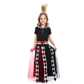 Deti, Dievčatá, Alenka v ríši Divov Červená Kráľovná Srdce Cosplay Kostým Halloween Výkon Maškarný Party Šaty Deti Kráľovnej Cosplay