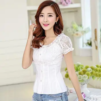 Čipky mriežky žena xia Han Ventilátor krátkym rukávom biele tričko