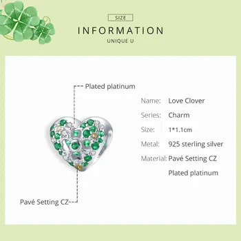 BISAER Four-leaf Srdce Perličiek 925 Sterling Silver Zelený Zirkón Dobré Lucky Charms Prívesok Fit Náramok, Náhrdelník Šperky Darček EFC301