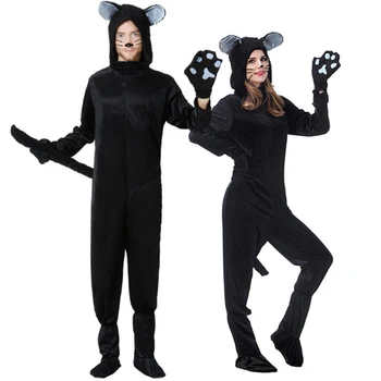 Unisex Dospelých Black Cat Zvierat Kostým Páry Nosenie Sprievod Maskot Cosplay Halloween, Karneval, Maškarný Party Šaty