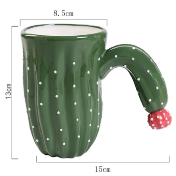 Vianočný Darček Ručne Kaktus-tvarované Keramické Masáž Šálku Kávy Veľké Veľkosť Kávy Hrnček (Zelená,Biela)