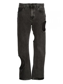 K&L kylen Tmavo šedá bežné džínsové nohavice 2020 nové duté džínsy priedušná rovné nohavice, džínsy, športové ženy vysoký pás bol chudý