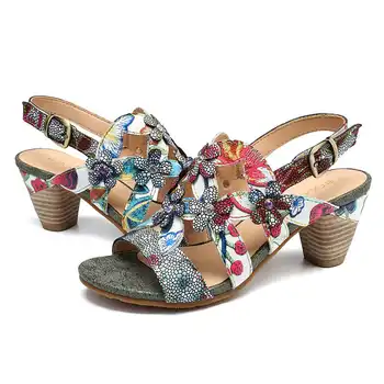 SOCOFY Originálne Kožené Sandále Super Pohodlné Sequined Kvetinový Vzor Žily Háčik Slučky Elegantné Sandále Letné Topánky Ženy 2020