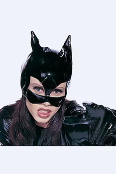 Doprava zadarmo Veľkoobchod Sexy spodnú Bielizeň nočný klub Catwoman Čierne PVC Mačka Ženy Kožený Vzhľad Hlavu Masku Halloween Kostým