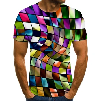 2021 nové pánske nové 3D námestie šitie farebné kolo krku troch-dimenzionální leto-krátke rukávy T-shirt