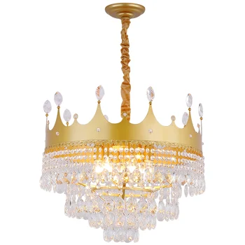 Golden crown led luster pre jedáleň, obývacia izba obchod led luster visí lampa zariadenie, Matte black/crystal/zlato, hotových