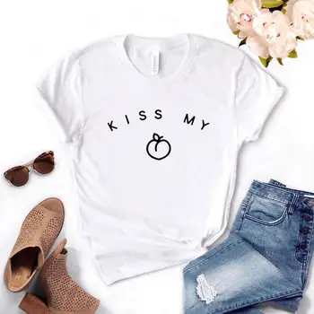 Kiss My Broskyňa Ženy Tshirts Bavlna Bežné Vtipné Tričko Pre Lady Top Tee Lumbálna 6 Farieb Kvapka Loď NA-484