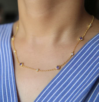 2017 nové módne ženy AAAA cubic zirconia jasné, cz s fialovým cz stanice náhrdelník,strieborná farba reťazca náhrdelník