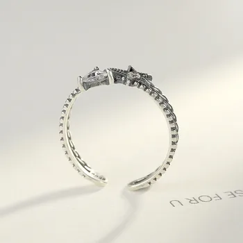 CZCITY Podpora Skutočné 925 Sterling Silver Otvoriť Prstene pre Ženy Geometrický Dizajn Prst Prsteň Vintage Výročie Jemné Šperky