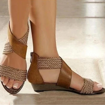 2020 Ženy Sandále Žena Ríme Konope Kliny Dámy Zipsy Topánky Letné dámske Pohodlné Zmiešané Farby Obuv Plus Veľkosť