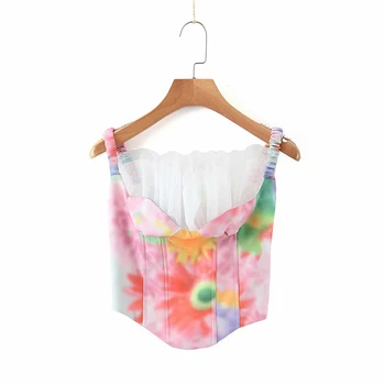 Štíhle dievča kvetinový tlač camis 2020 módne dámske elegantné oka patchwork camis streetwear žena topy elegantné ženy camis