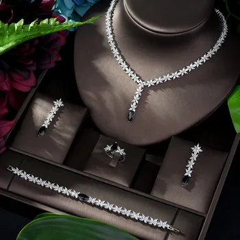 HIBRIDE Luxusný Dubaj Nigéria 4pcs Svadobné Zirconia Náhrdelníky Náušnice, Prstene Pre Ženy Strany CZ Kryštálmi Svadobné Šperky Sady N-1182