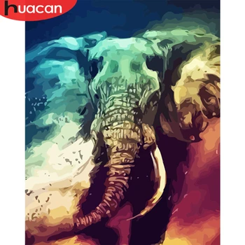 HUACAN olejomaľba Podľa Počtu Slon DIY Ručne Maľované Zvierat, Akryl Na Plátne Obraz Wall Art Darček Domáce Dekorácie
