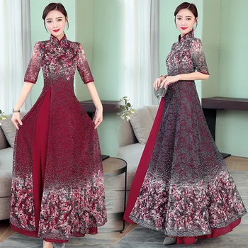 2020 jar nové retro šifón čipky šaty žien lepšiu cheongsam spoločenské šaty veľkosť M-4XL vysoko kvalitný elegantný vestidos