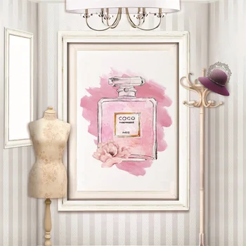 Ružová COCO Parfum Vzor Nordic Minimalistický Štýl Šitie Zmes Spálne, Obývacia Izba Dekorácie Plagát Frameless