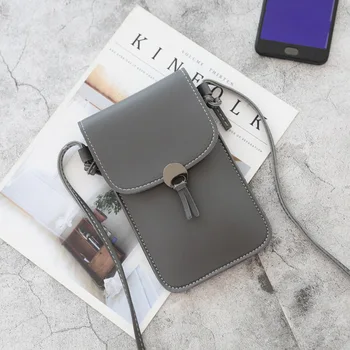 Ženské Dotykový Mobilný telefón v kabelke jednoduché, transparentné vak nové hasp kríž peňaženky Smartphone Ramenný Kožený svetlo kabelky