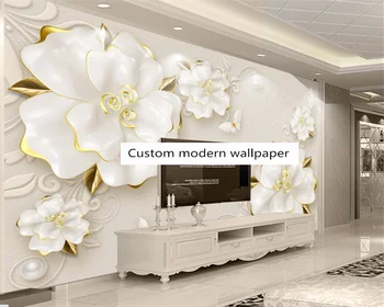 Beibehang Prispôsobené nových, moderných, troch-dimenzionální úľavu rose šperky kvety, obývacia izba, TV joj, dekoratívne tapety