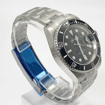 Luxusné sapphire crystal glass 40 mm Black Dial pánske hodinky keramické kruhu automatický pohyb modrý svetelný hodinky