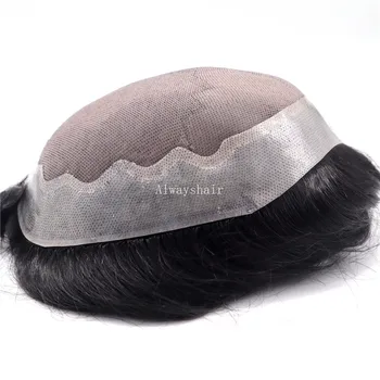Mono-PU - Indické Vlasy Patch pre Mužov Odolné, Jemné Mono Base & PU Mužov Parochňu 130% Hustota Vlasov Toupee