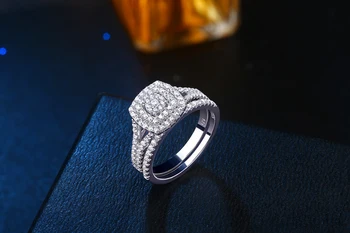 Wuziwen Pevné 925 Sterling Silver Zásnubné Prstene Pre Ženy 2 Ks Svadobný Set Okrúhly Rez Biely Zirkón Šperky QR5713