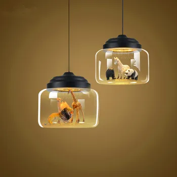 Nordic Sklenený Prívesok Svetlá Cartoon Prívesok Svetlá Roztomilý Zvierat Závesné Lampy Izba Dekor Svietidlá LED Čip LED E27