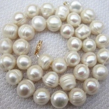 Prírodných sladkovodných kultivovaných biele okrúhle korálky, perly náhrdelník 11-12mm doprava zadarmo módne party darčeky ženy šperky 18-palcové BV337