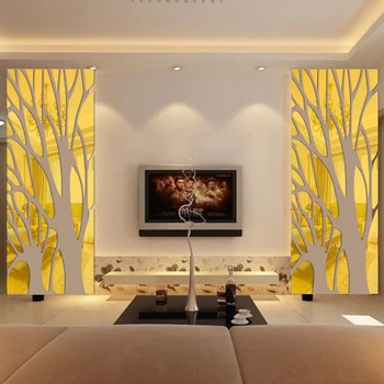 Veľká veľkosť Akryl Zrkadlo strom Nálepky na Stenu ako Samolepiace Wall art decor Domov Obtlačky