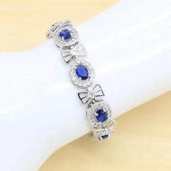 Nové Modely 925 Silver Šperky Sady Pre Ženy Royal Blue Crystal Krúžok Náušnice, Prívesok, Náramok, Náhrdelník Svadobné Šperky Darček