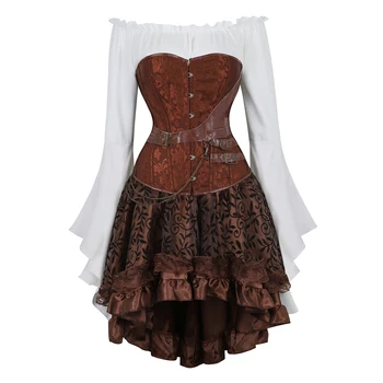 Steampunk korzet dresss top sukne 3-dielna nepravidelný cosplay kostým gotický punk korzety bustier pirát paródia vintage basque