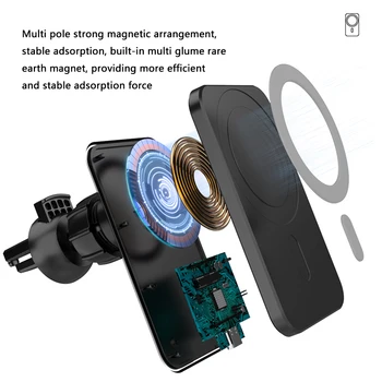 Najnovšie Magnetické Bezdrôtovú Nabíjačku do Auta dbajte na to, iPhone 12 Pro Max mini Magsafe Rýchle Nabíjanie Bezdrôtovú Nabíjačku Auto Držiaka Telefónu