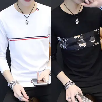 Pánske tričko s dlhými rukávmi a T-tričko s okrúhlym golierom a spodné tričko dlhý rukáv t shirt mužov Pack 2