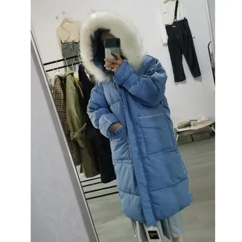 V zime Veľký Kožušiny Maxi Dlhý Kabát, Bundu, Parkas Žien IN Korean Feminina Ukrajina Plus Veľkosť Klobúk Základné Bundy vrchné oblečenie Kapucňou