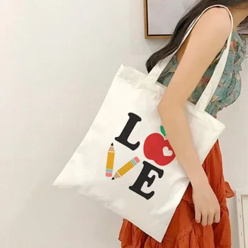 Móda Eco Učiteľ Plátno Taška cez Rameno Opakovane Nakupovanie Tote Bag Knihy Skladacia Taška Shopper Taška na Cestovanie Darček pre Učiteľov Deň