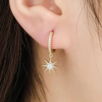 1 nastavte 925 silver kórejskej hviezdy dlhý strapec náušnice asymetrický dlho geometrické ucho line hoop náušnice pre ženy A30