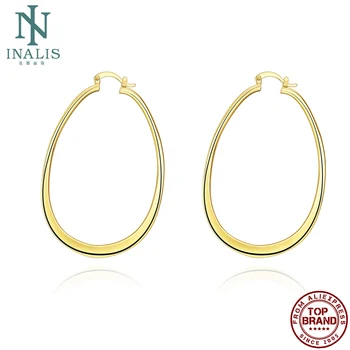 INALIS Medi Hoop Náušnice Pre Ženy Pokovovanie Gold Color Oválne Strany Náušnice Osobnosti Módny Trend Jednoduché Šperky Nový Príchod