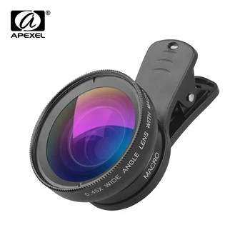 APEXEL HD 0.45 x Super širokouhlý Objektív 12,5 x Super Makro Objektív 2v1 objektív Fotoaparátu Auta s 37mm Univerzálny klip pre všetky smartphone