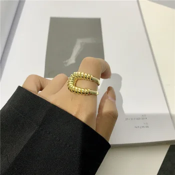 SRCOI Módne Geometrické Vlákna Nepravidelný Twisted Croissanty Otvoriť Prstene Zlato Vinutia Line Minimalistický Duté Krúžok Žien Šperky