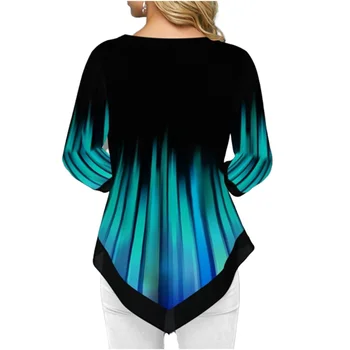 2020 Jar Jeseň Nové Prúžok Dlhé Tričká Žien Nepravidelná Tričko Dlhý Rukáv Bežné 3D Tlač Tee Košele Veľká Veľkosť Ženské Oblečenie