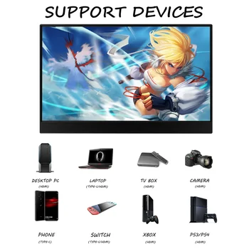 15.6 palcov Prenosný Monitor Dotykový displej IPS s rozlíšením 1080P HDR Herný Monitor, USB, C HDMI-compatibe pre Prepínanie Smartphone, Notebook PS4 XBOX