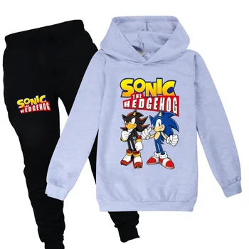 2021child Tepláková súprava Jeseň chlapec Oblečenie Sady Deti Chlapci Dievčatá Sonic The Hedgehog Oblečenie Deti Kapucňou T-shirt Nohavice 2ks Vyhovuje