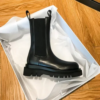 Módne Luxusné Chelsea Boots Ženy 2021 Čierne Členkové Topánky Robustný Platforma Topánky, Členkové Topánky Žena Non-slip Robustný Podpätky Botičky