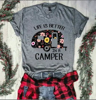 Camper tričko fashion ženy tričko grafické tees plus veľkosť top dámske módne t-shirts žena ružový život je lepšie topy